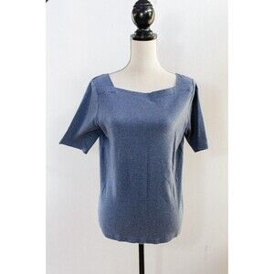 L.L.Bean Pullover Top Medium blue short Sleeve Square Boatneck Knit Shirt